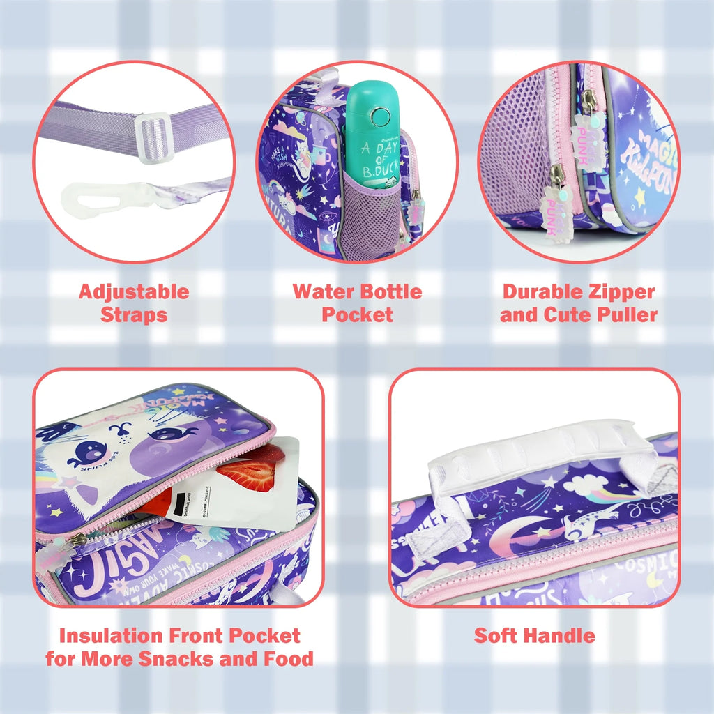 Insulated Lunch Bag for Girls School Cute Cat Waterproof with Adjustable Strap G85128