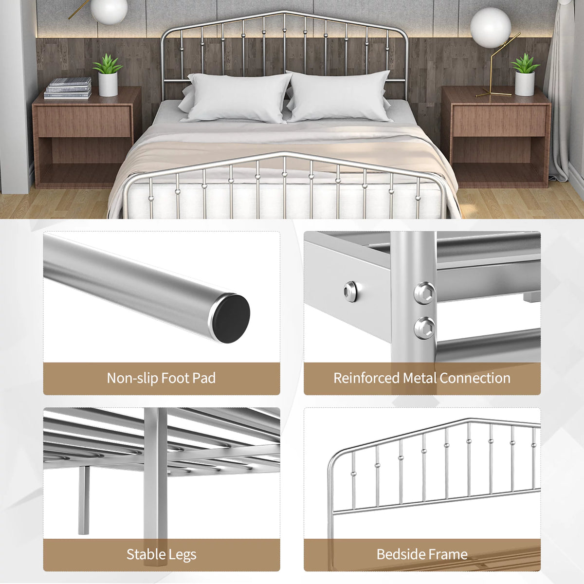 Queen Size Metal Bed Frame with Headboard and Footboard Z9881