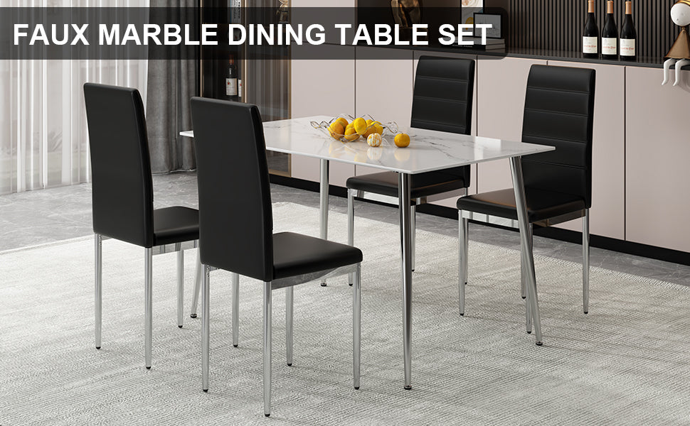 Black PVC Upholstered Dining Chairs Set of 4 with Metal Legs I372083