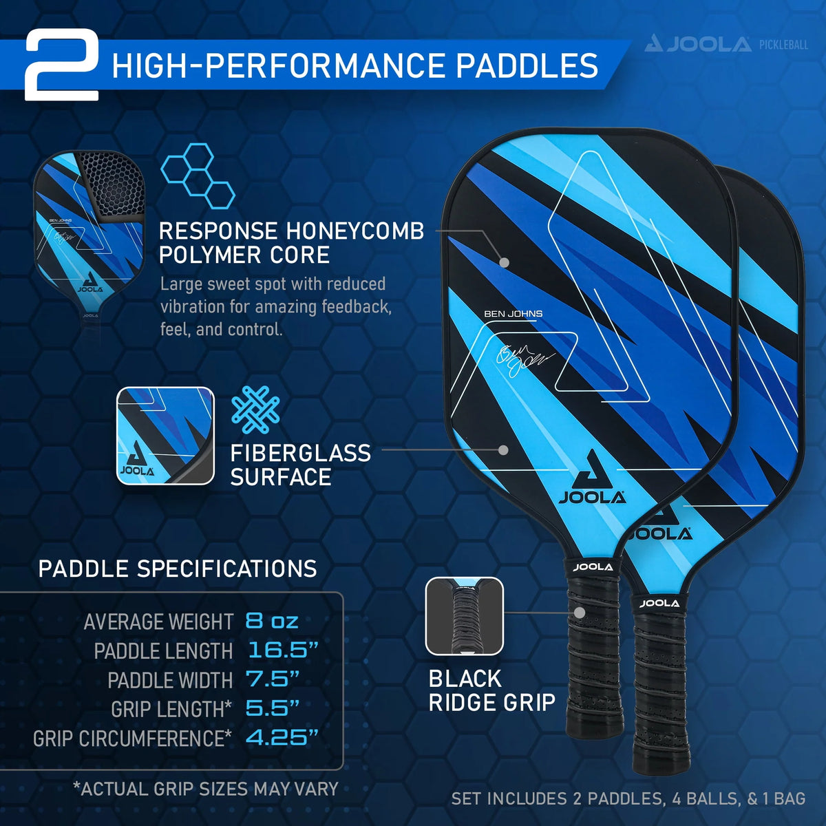 2 Paddles Blue Pickleball Set with Bag and 4 Balls W575447