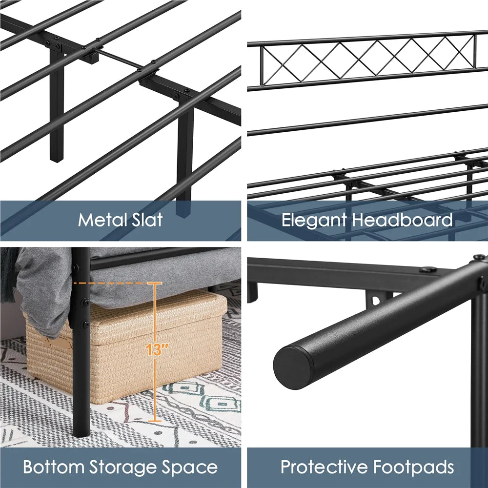 King Metal Slatted Bed Frame with Headboard & Footboard Y15243