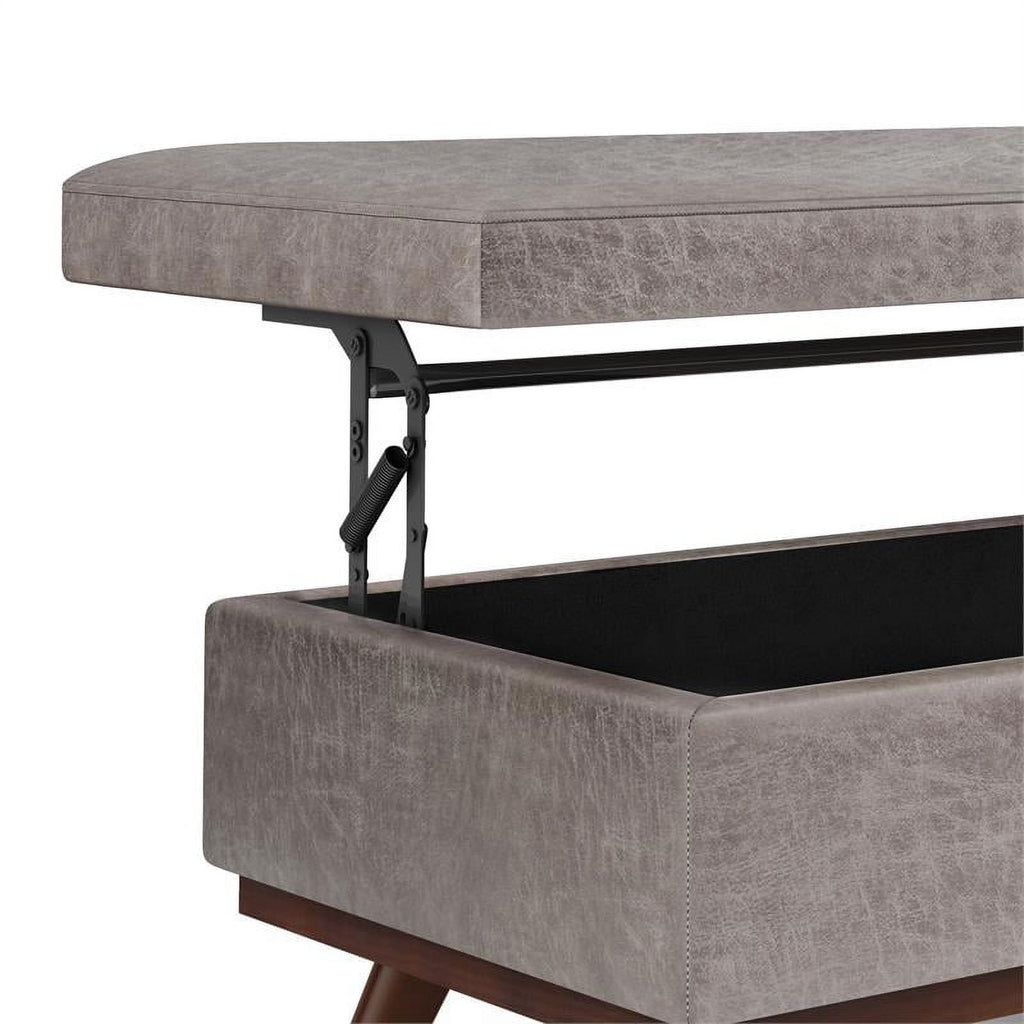 Distressed Grey Faux Leather Lift Top Storage Ottoman S711