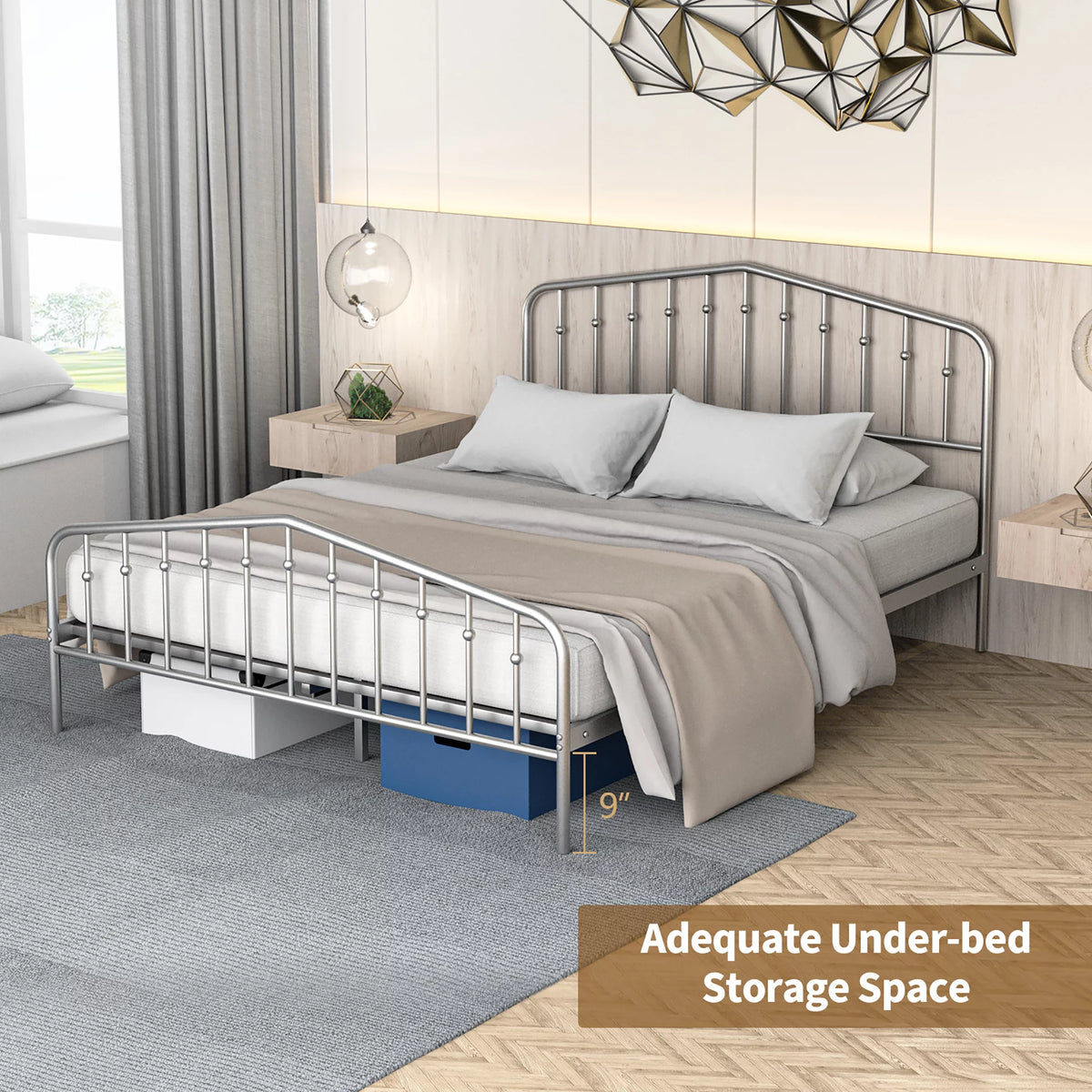 Queen Size Metal Bed Frame with Headboard and Footboard Z9881