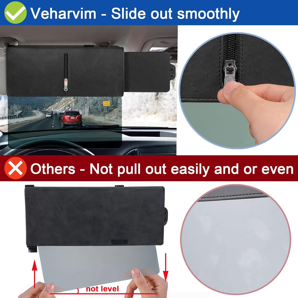2 Pack Polarized UV400 Car Sun Visor Extension with PC Lens and Side Sunshade T3931