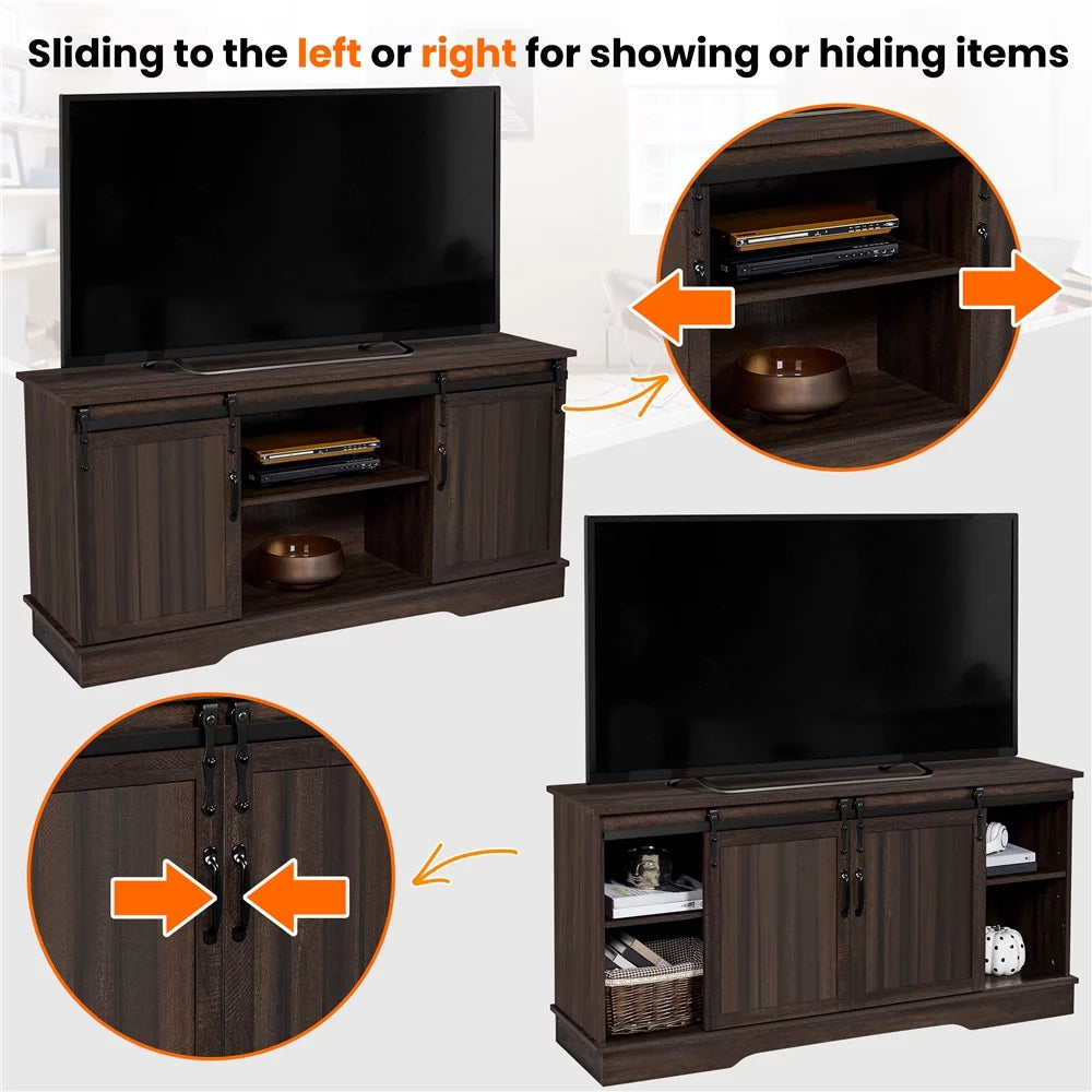 Modern TV Stand with Storage Shelves up to 65 Inch Rustic Brown I966380