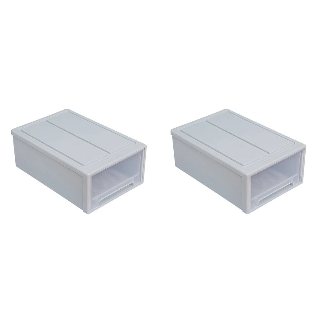 2 pcs Stackable Transparent Storage Box Drawer-type Clothes Shoes Organizer Y788