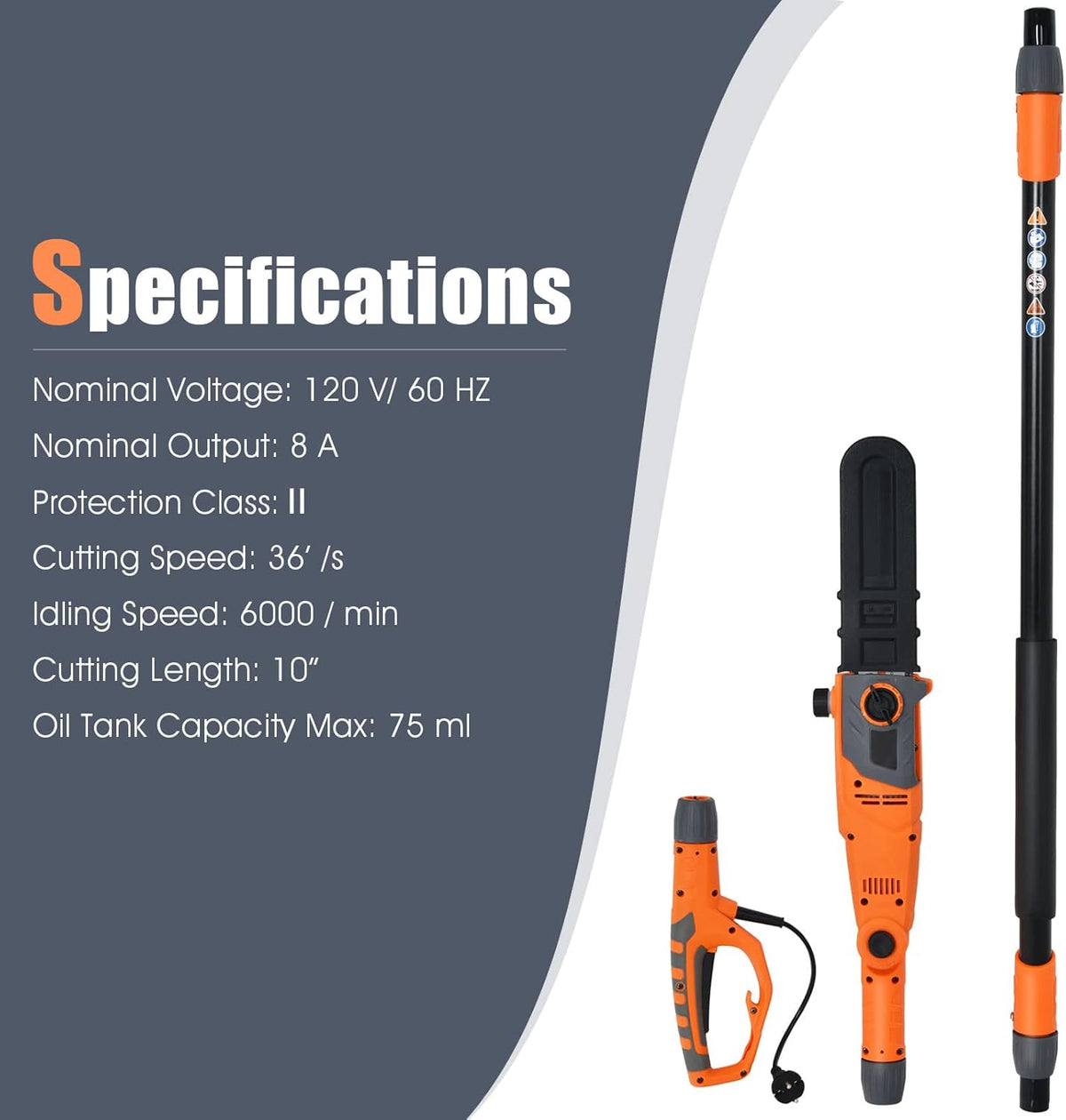 10 Inch 8 Amp Multi-Angle Pole Chain Saw with Telescoping Long Handle Z465