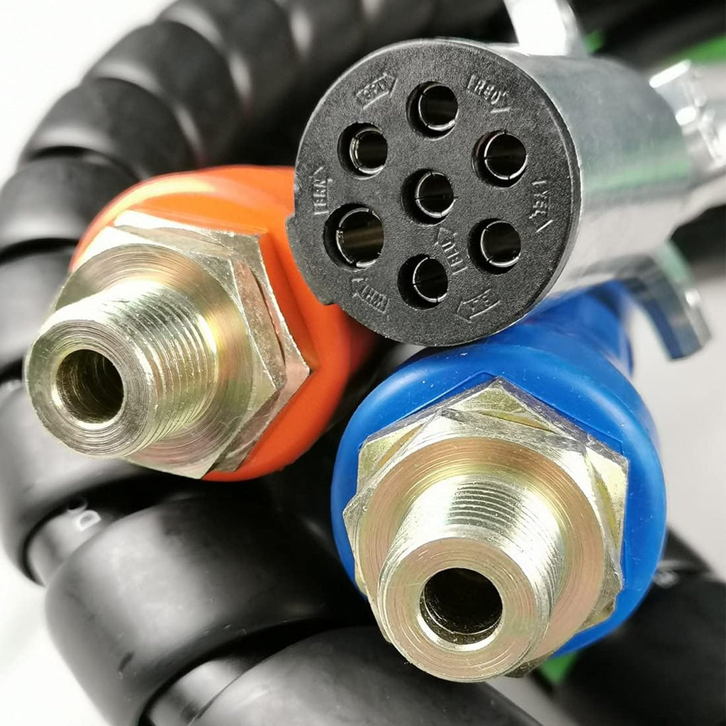 3 in 1 Spiral Wrap ABS Electrical Cord and Rubber Air Line Polyester Braided Hose Assemblies 15ft Length Wrap Set Heavy Duty 7 Way Electrical Trailer Cord I861914
