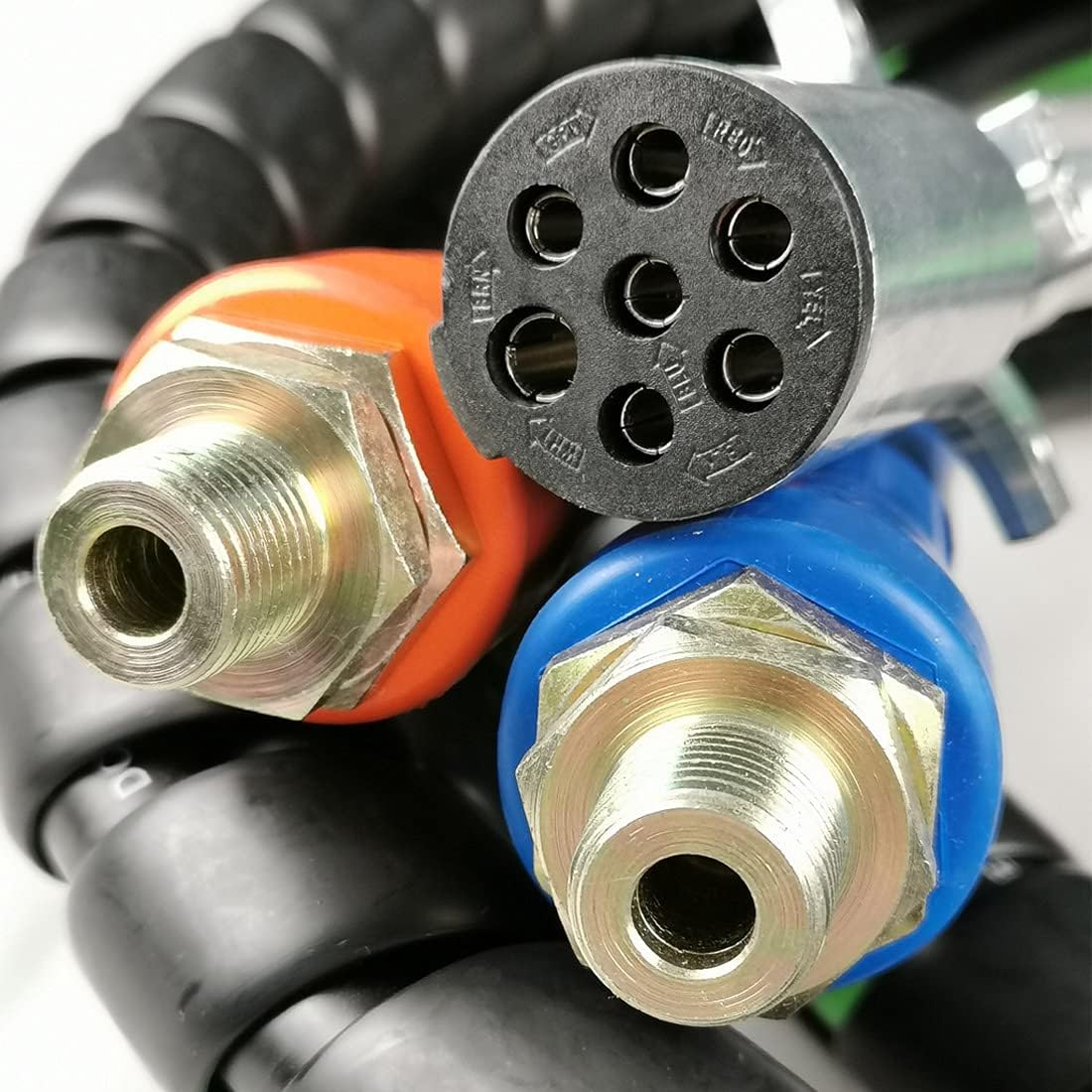 3 in 1 Spiral Wrap ABS Electrical Cord and Rubber Air Line Polyester Braided Hose Assemblies 15ft Length Wrap Set Heavy Duty 7 Way Electrical Trailer Cord I861914