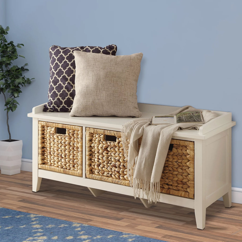 White Rectangular Wooden Storage Bench S7228