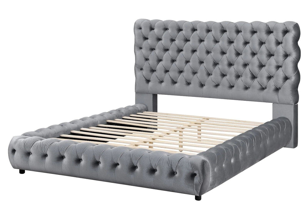 Gray Fabric Queen Size Bed and Nightstand Set I550125
