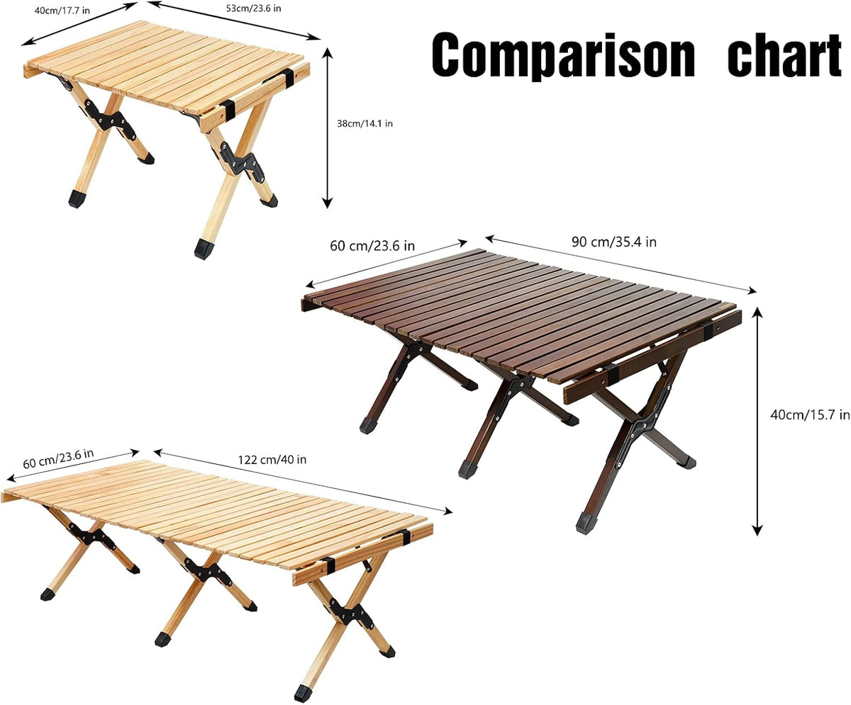 4ft Low Height Portable Folding Wooden Camping Table with Carry Bag L2039
