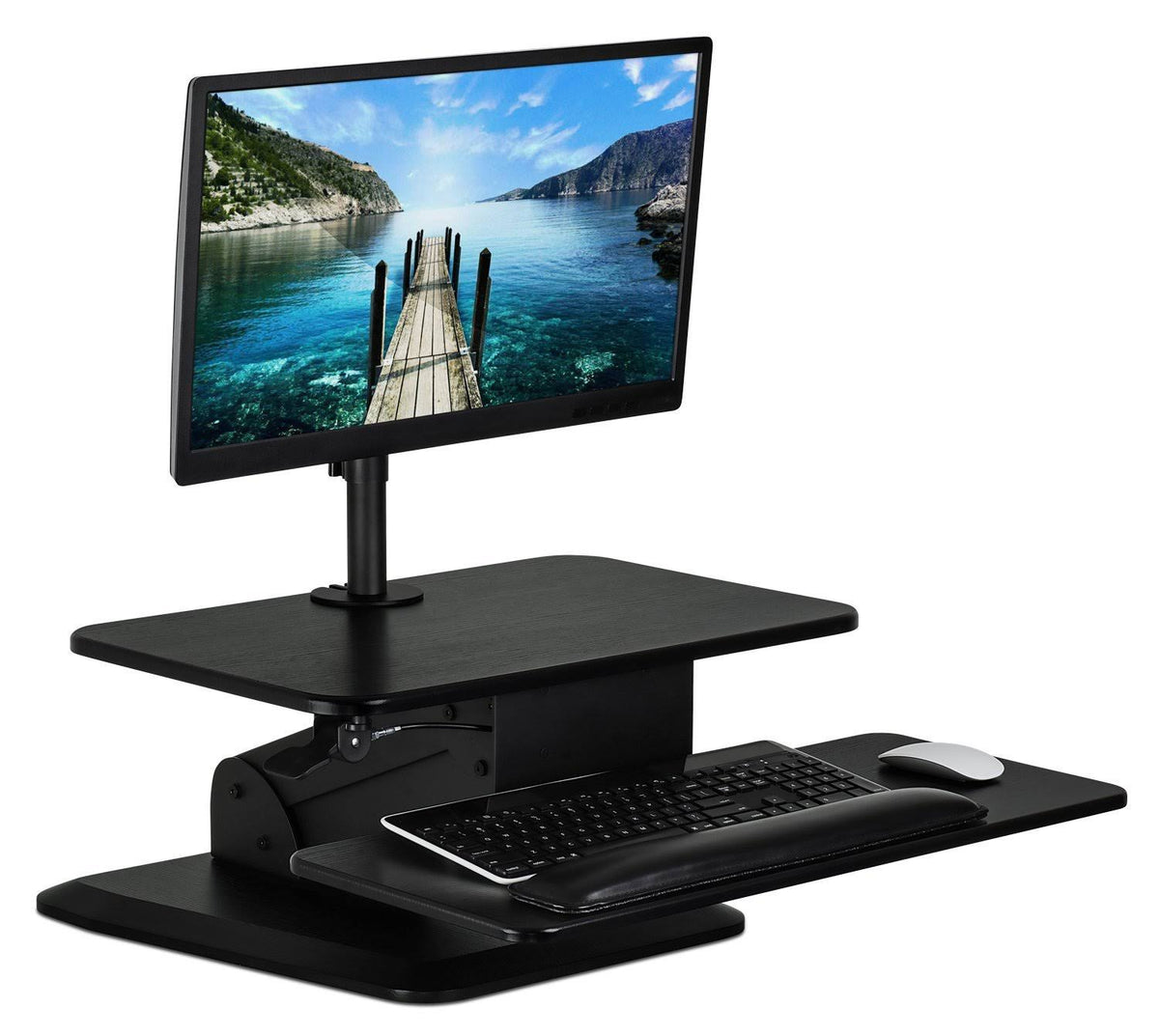 Black Sit Stand Desk Converter with Monitor Mount G9542