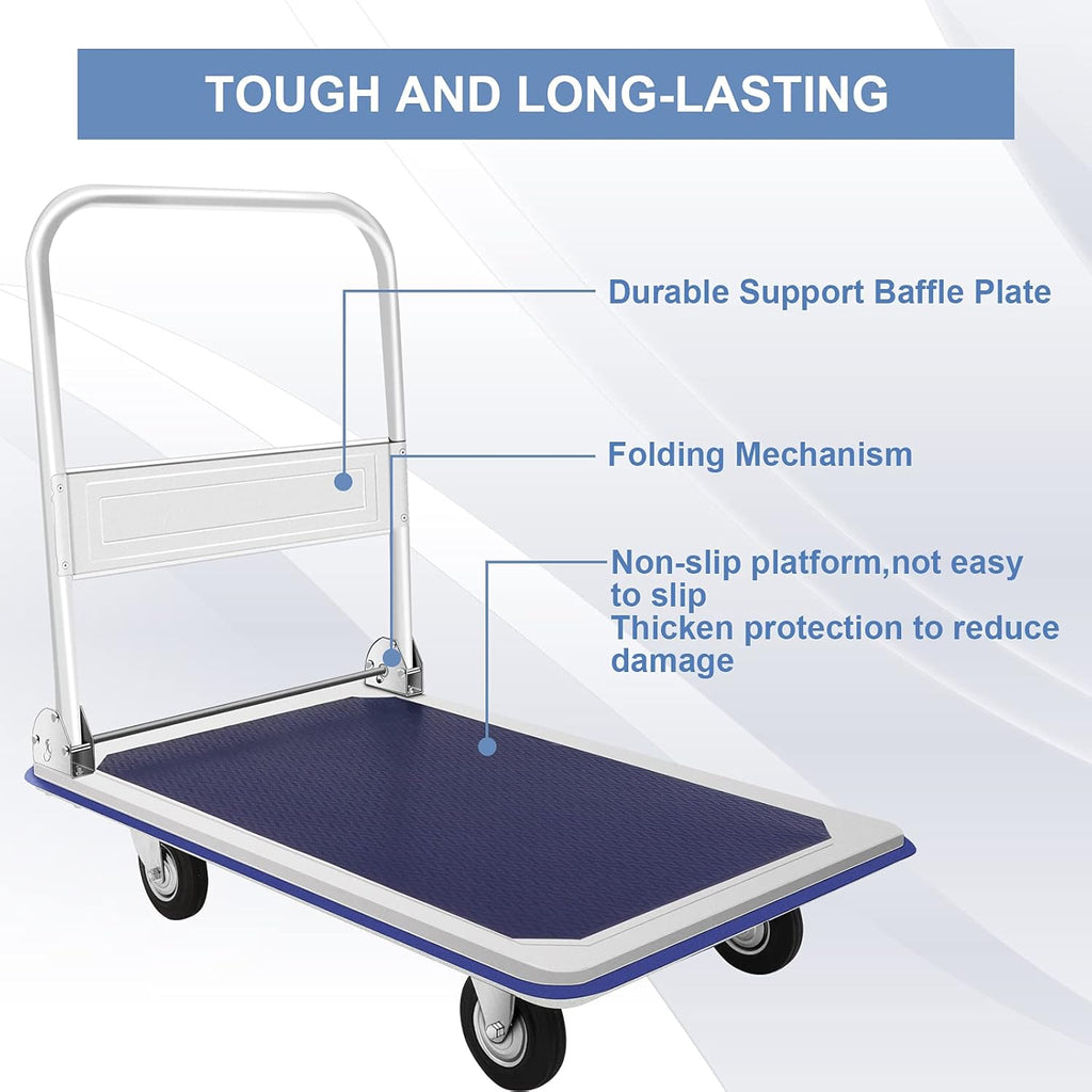 Blue Folding Platform Truck with 24x36 Inch Flatbed Surface N369