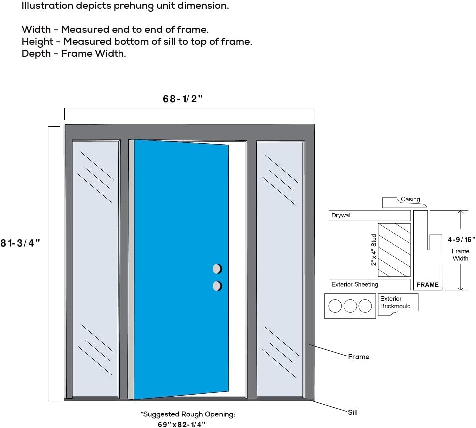 64" x 80" Fiberglass Smooth Primed 4-Lite Frosted Glass Prehung Front Door with Two Sidelites Z8384