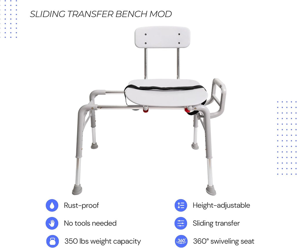 Sliding Transfer Bench & Tub Shower Chair with Interchangeable Arm Rest, Height Adjustable, High Weight Capacity up to 350 LBs J87879