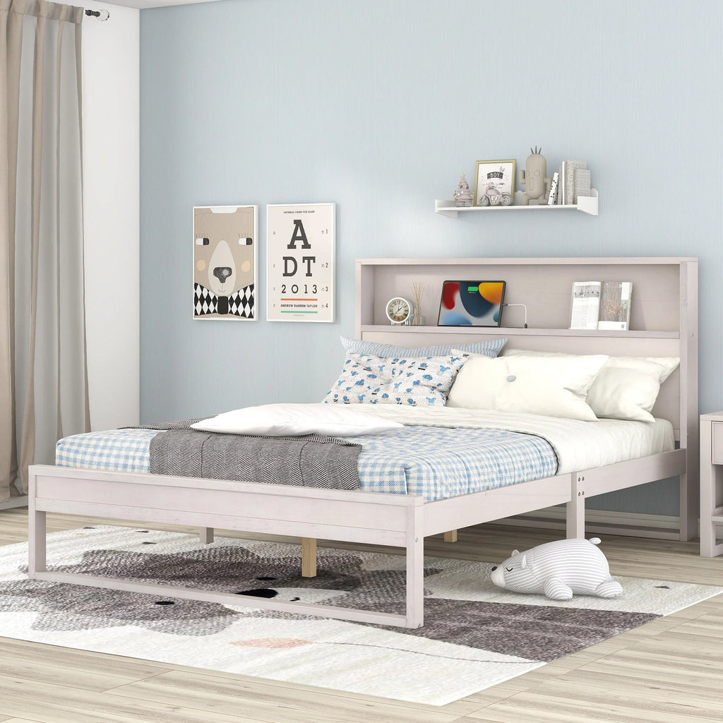 White Queen Size Platform Bed Frame with Storage X936