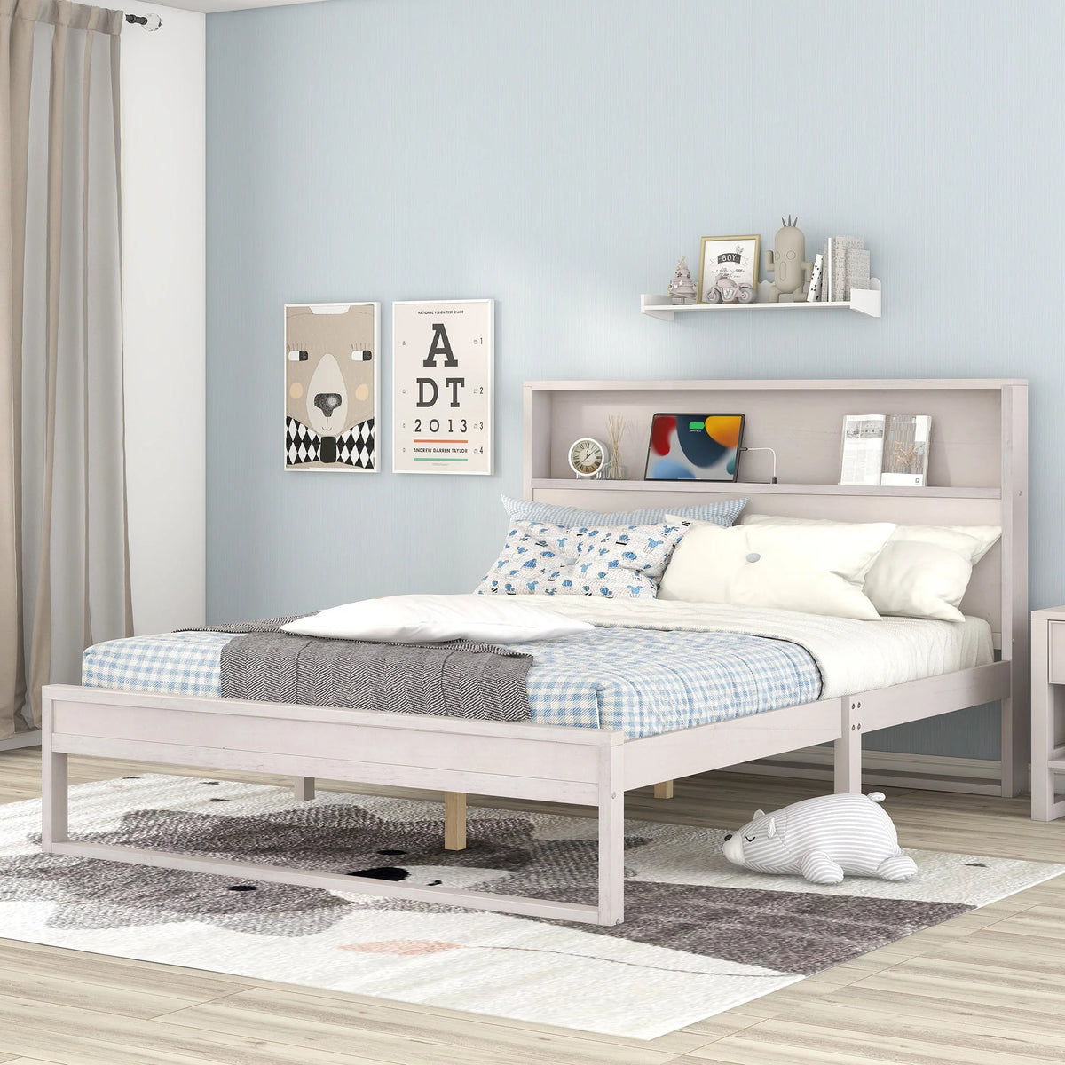 White Queen Size Platform Bed Frame with Storage X936