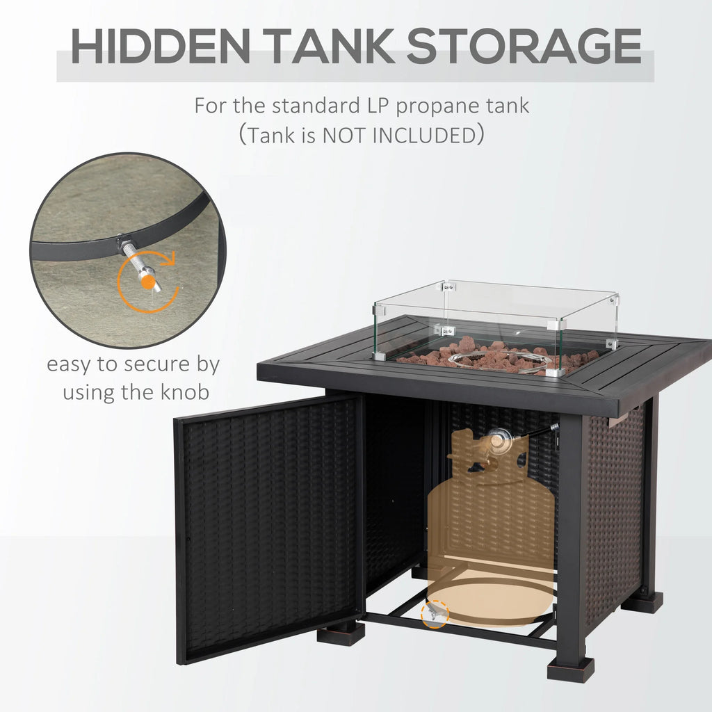 34 Inch Outdoor Propane Gas Fire Pit Table with Glass Wind Guard, Lid, Lava Rocks, Steel Base Z323570