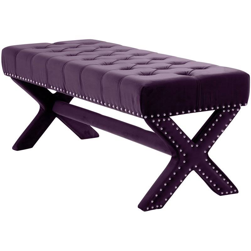 Purple Tufted Velvet Bench with Nailhead Trim L71322