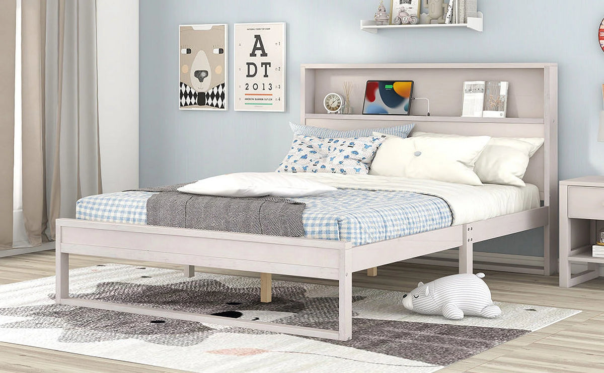 White Queen Size Platform Bed Frame with Storage X936