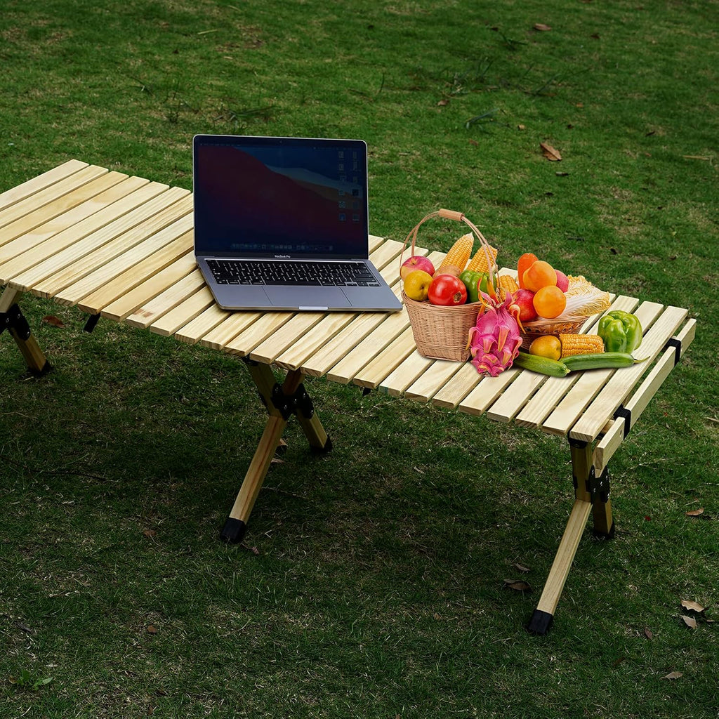 4ft Low Height Portable Folding Wooden Camping Table with Carry Bag L2039