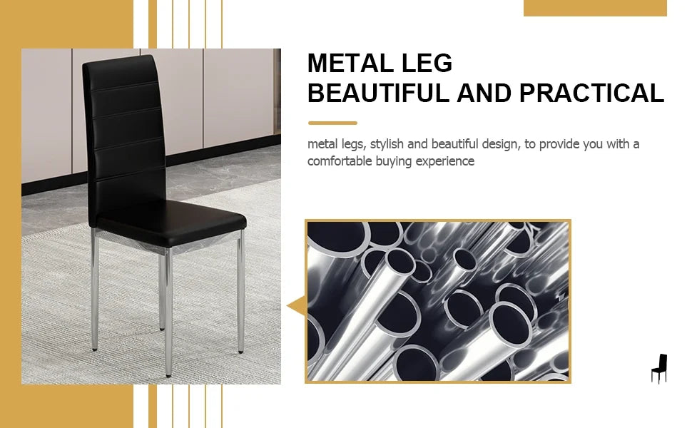 Black PVC Upholstered Dining Chairs Set of 4 with Metal Legs I372083