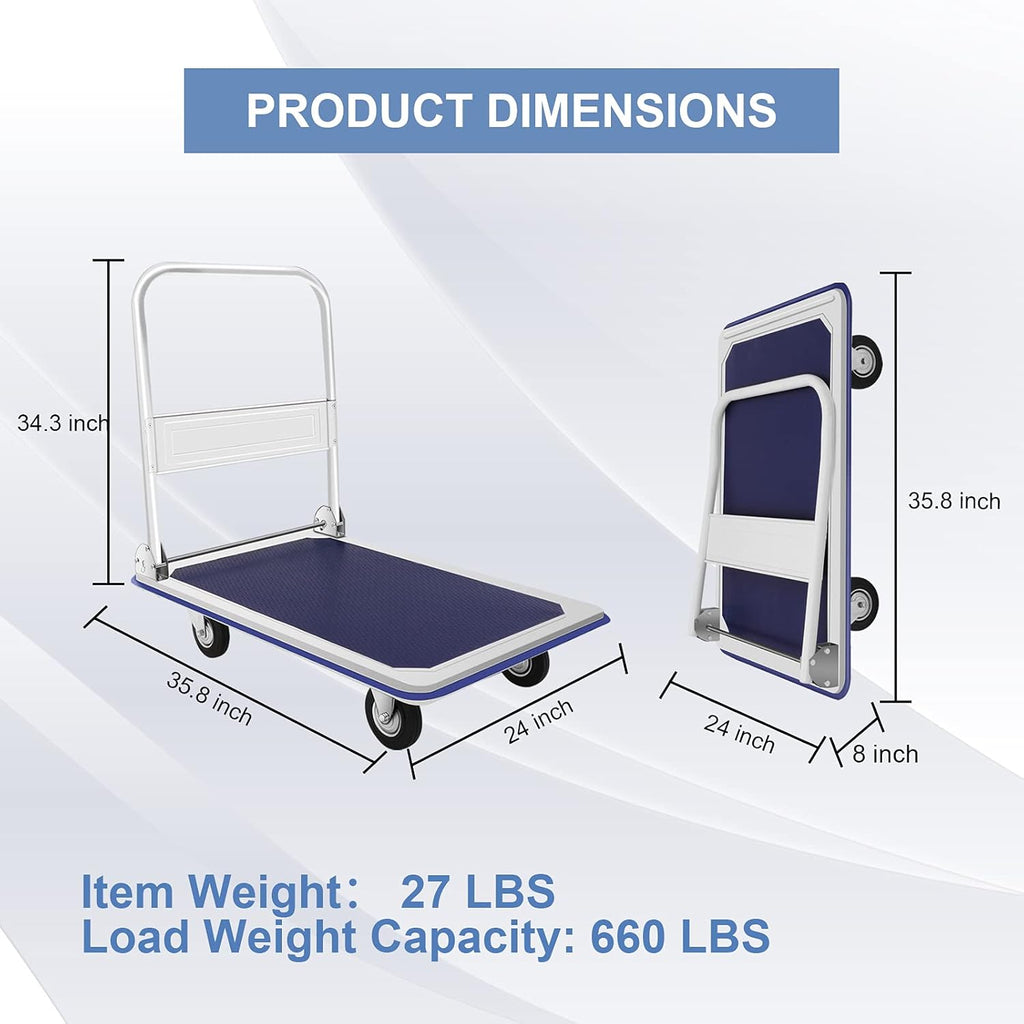 Blue Folding Platform Truck with 24x36 Inch Flatbed Surface N369