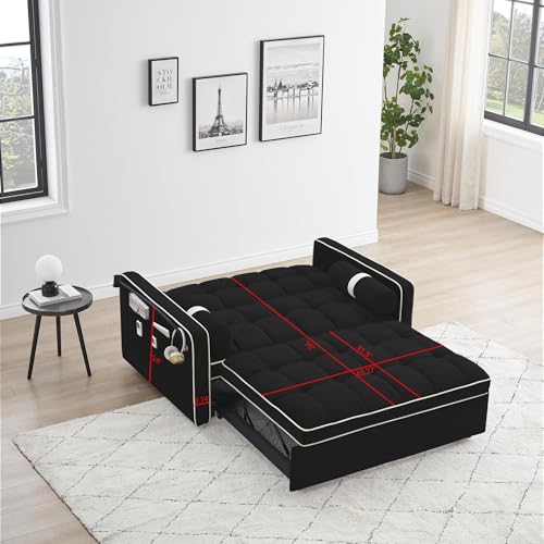 Beige Convertible Couch with Pullout Bed Sleeper Sofa L332