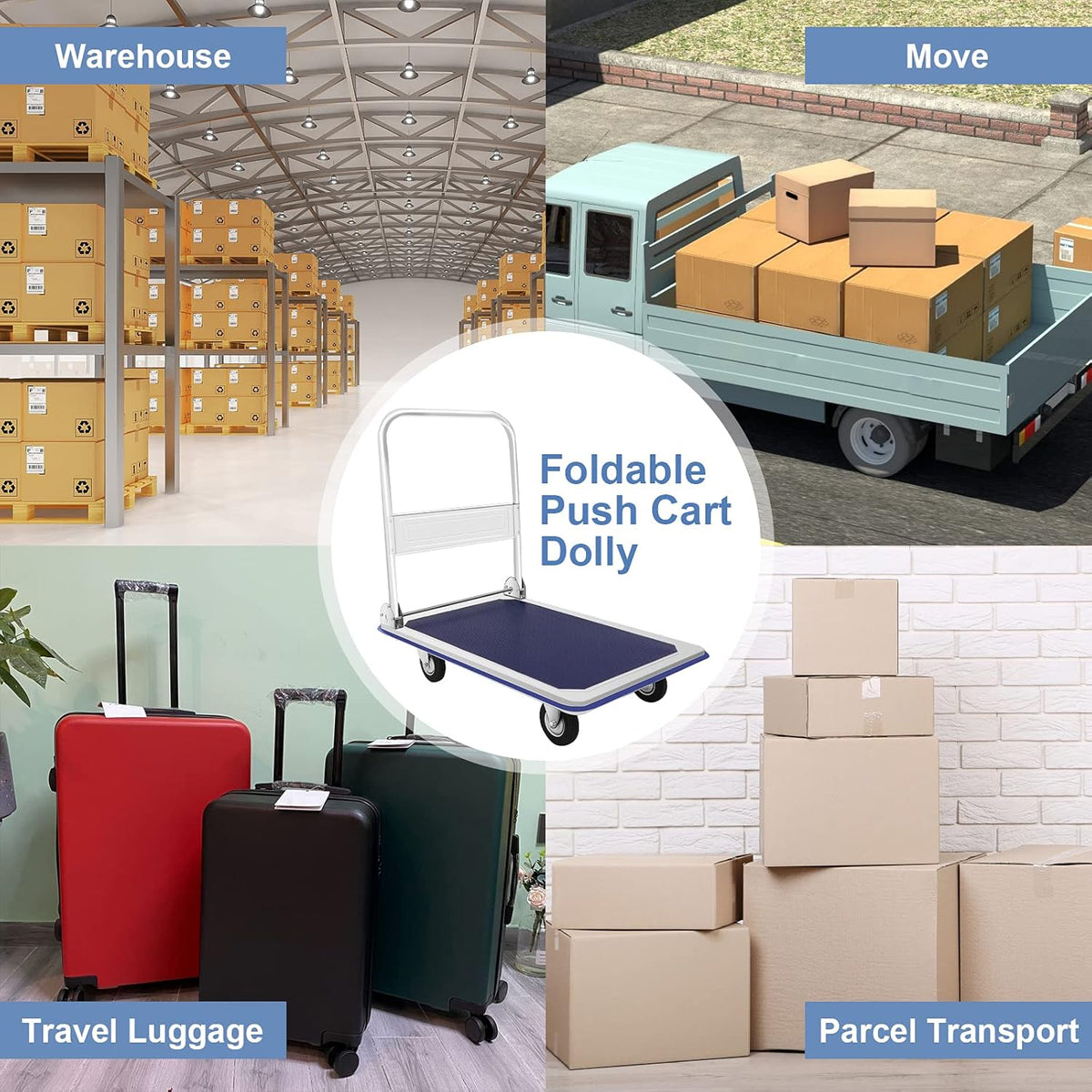 Blue Folding Platform Truck with 24x36 Inch Flatbed Surface N369