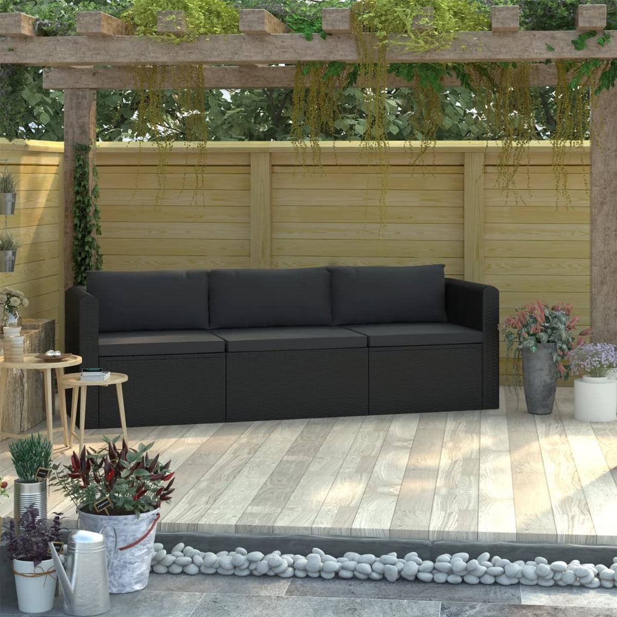 3 Piece Black Poly Rattan Sectional Sofa Set E8422