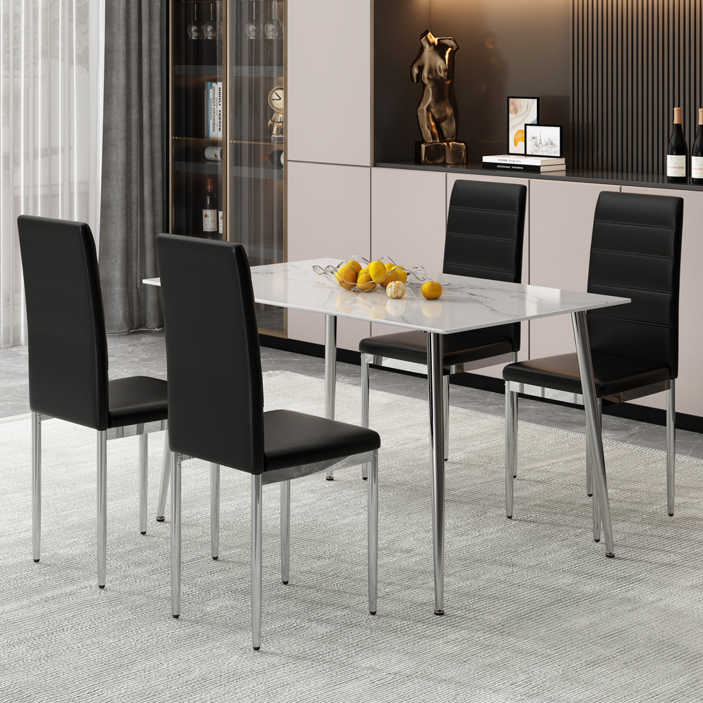 Black PVC Upholstered Dining Chairs Set of 4 with Metal Legs I372083