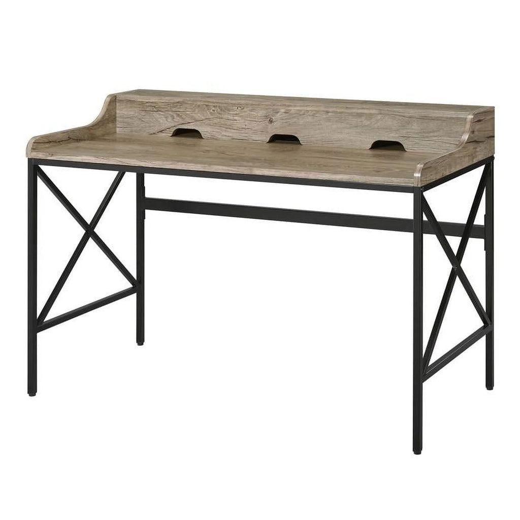 Gray Wood and Black Metal Desk with USB Port M7180