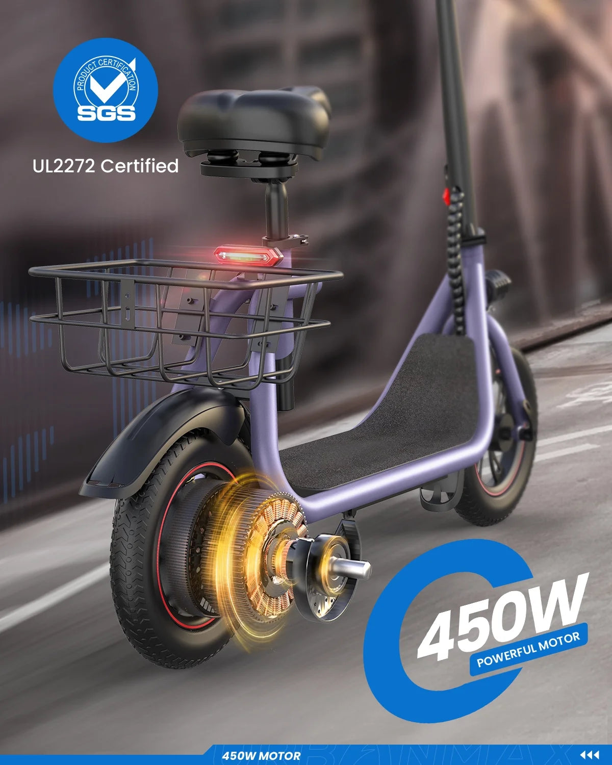 Electric Scooter with Seat, 450W Motor, 22 Miles Range, Folding, Black Q820