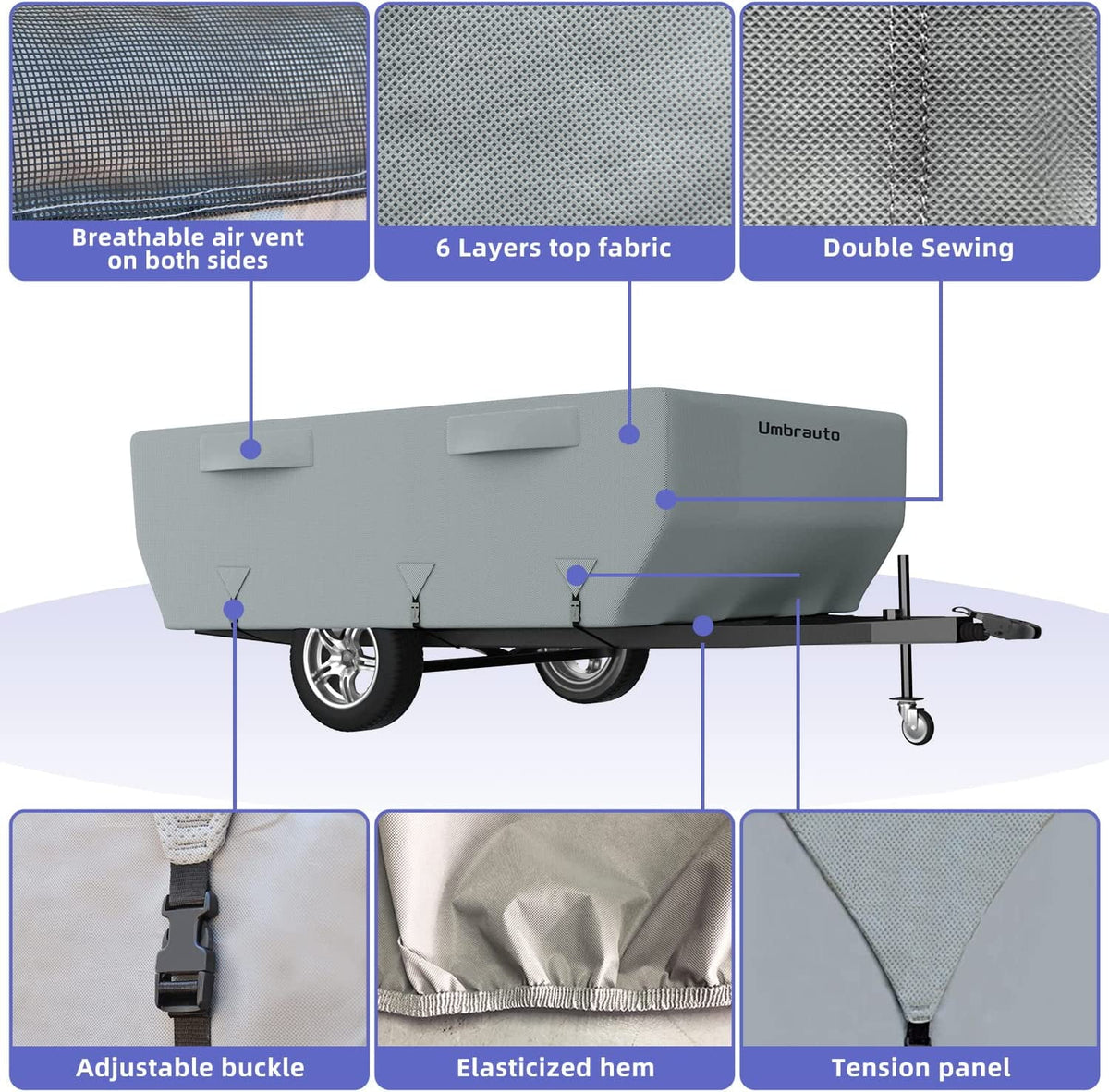 Gray Waterproof Pop Up Trailer Cover for 10' - 12' Trailers S8360