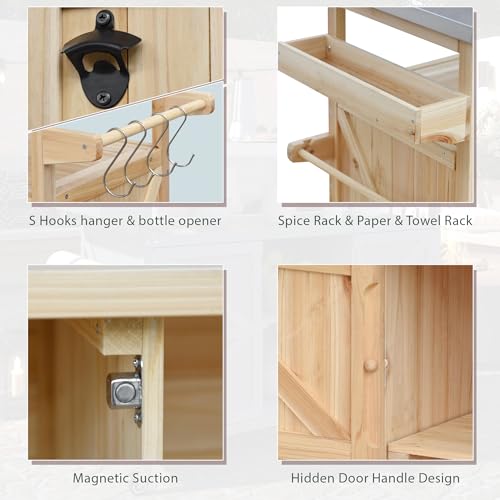 White Farmhouse Kitchen Island with Power Outlet, Drop Leaf, Spice Rack, Drawer, Rolling Cart on Wheels E418142