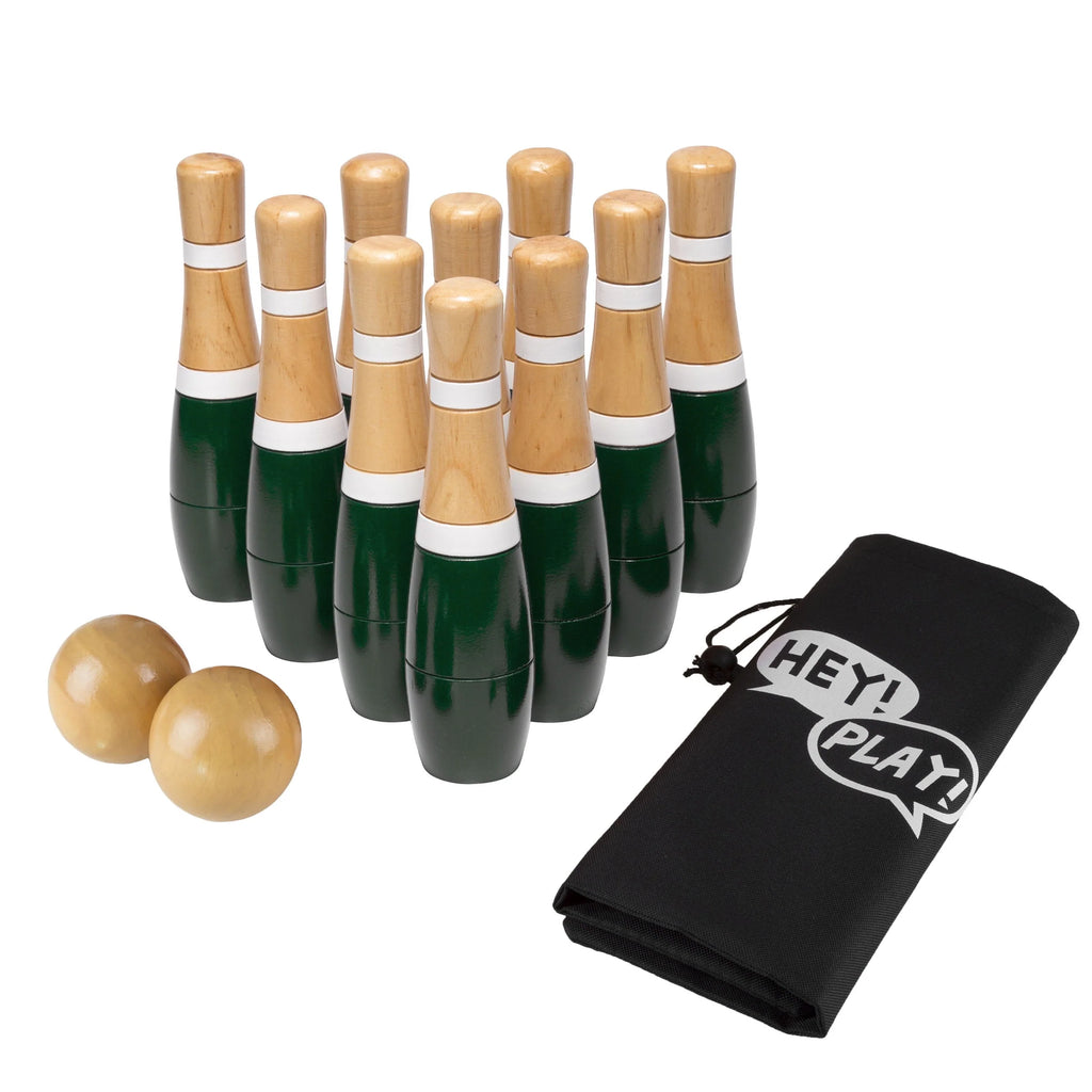 Lawn Bowling Game Set with 10 Wooden Pins, 2 Balls, and Mesh Bag Y30272