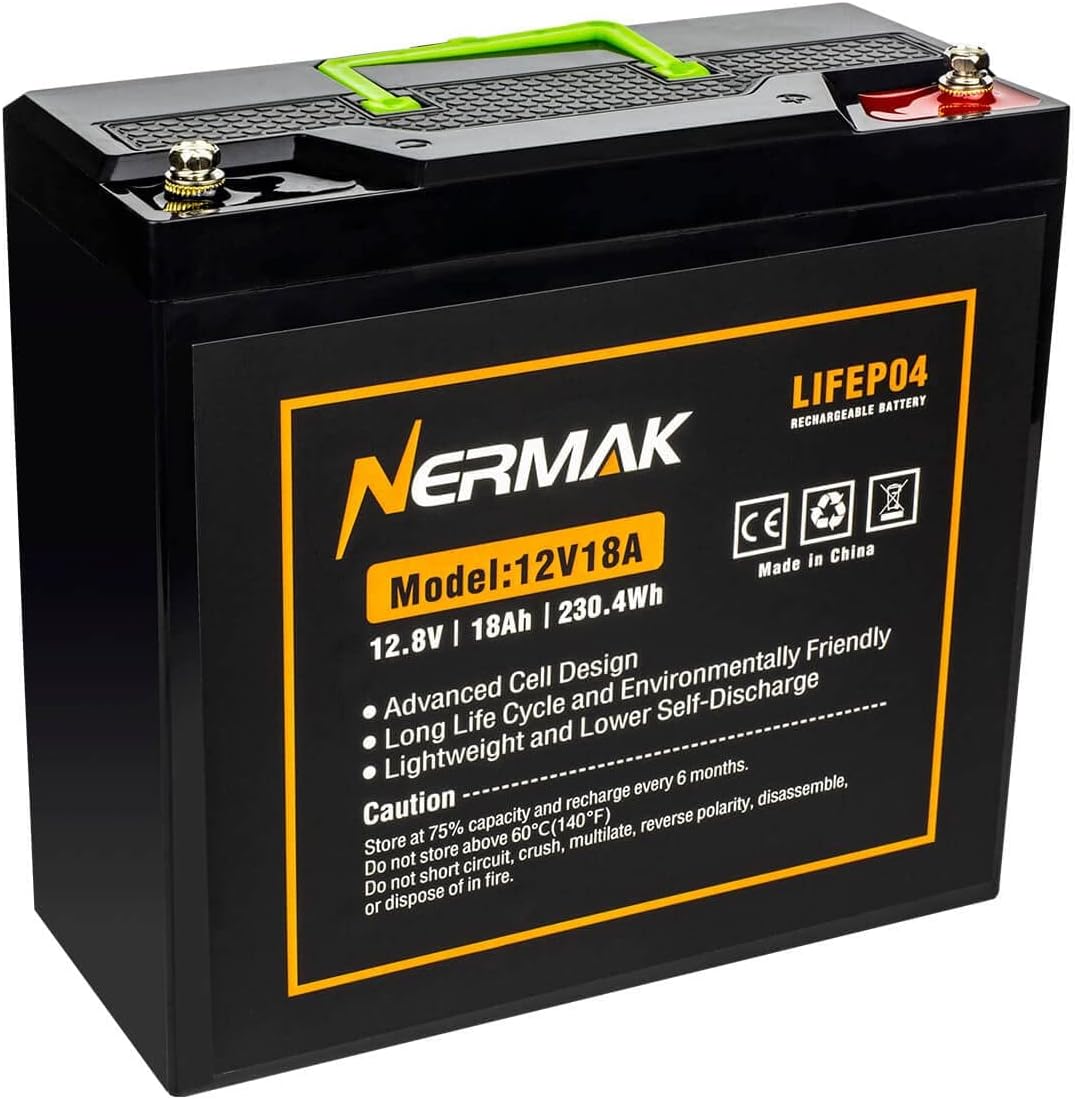 12V 18Ah LiFePO4 Deep Cycle Battery, 2000+ Cycles, 20A BMS, Pack of 2 L411