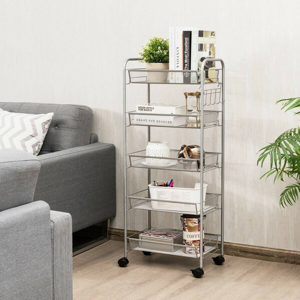 5 Tier Mesh Rolling Utility Cart Grey G69425