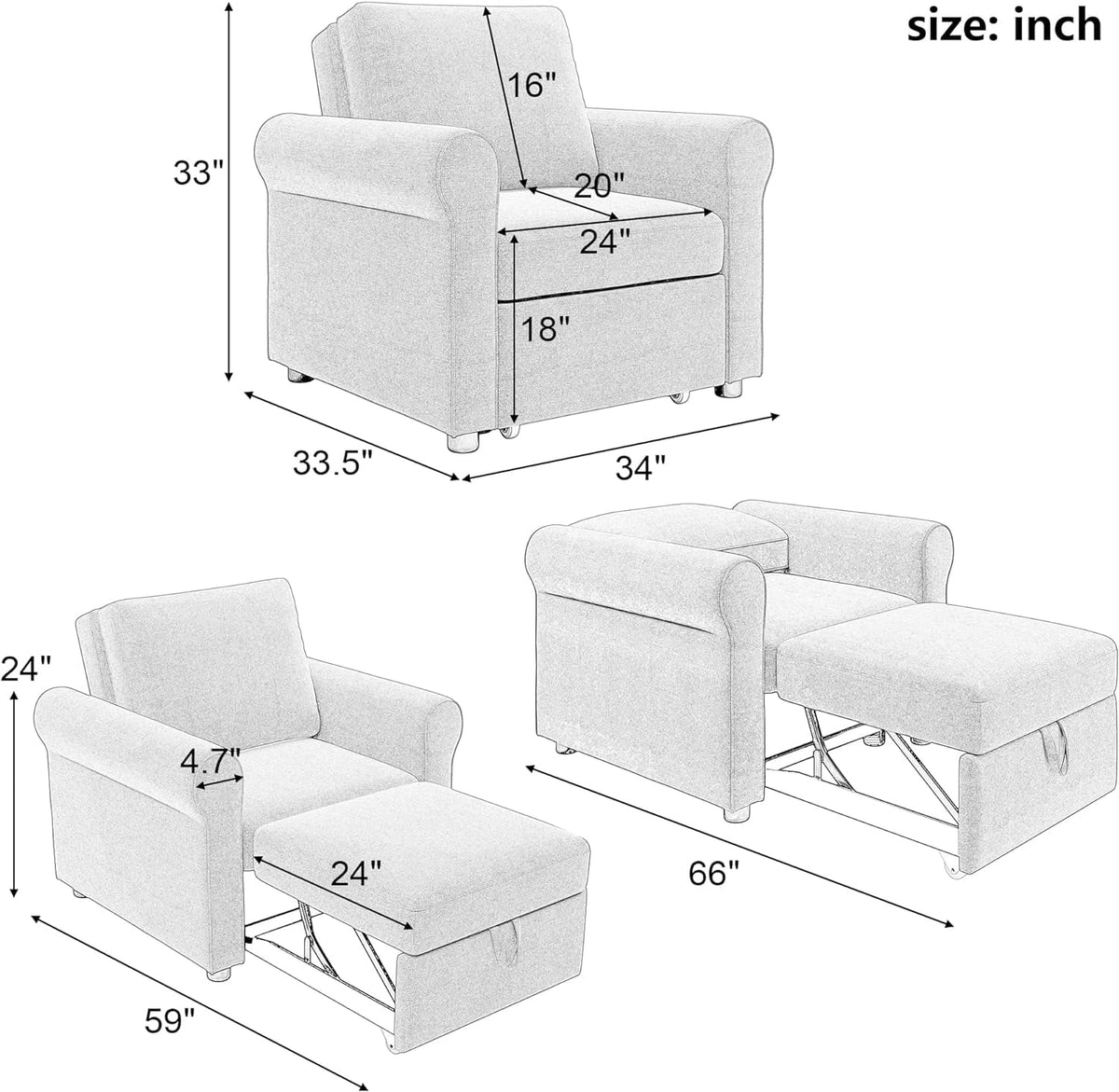 Beige Convertible Sleeper Chair Bed D17857