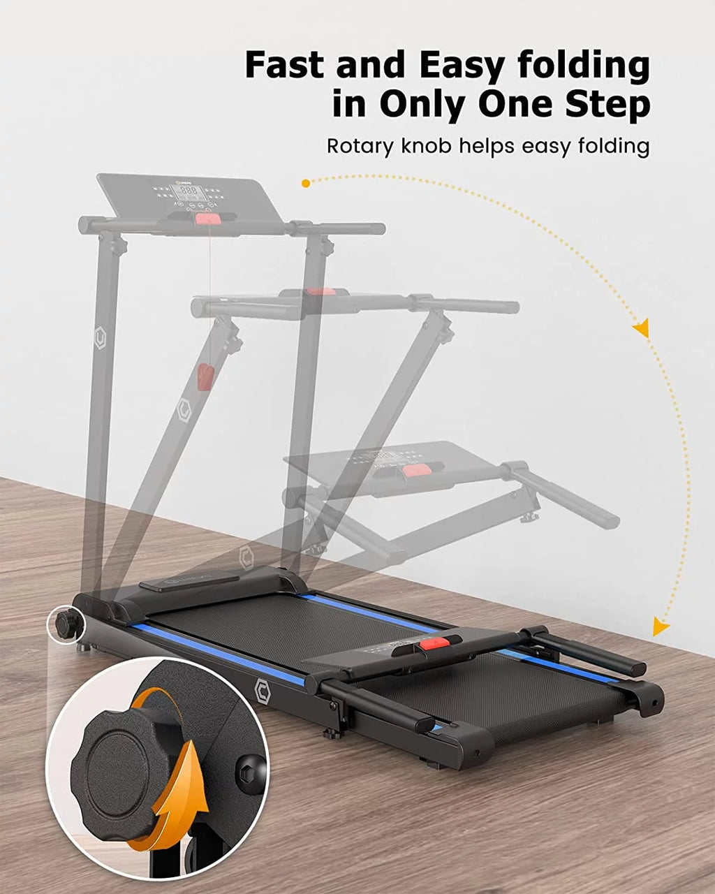 Folding Treadmill 2.25HP Portable Compact with 12 HIIT Modes Y4084
