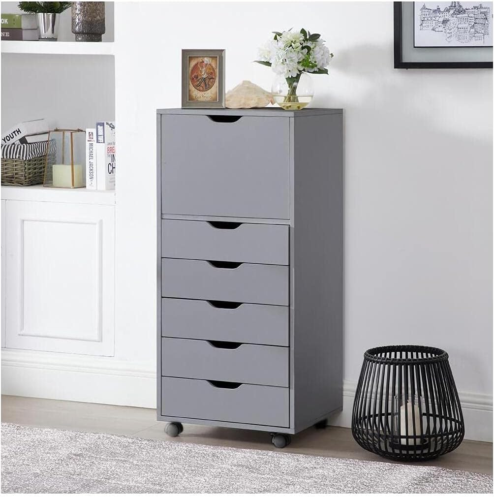 Gray 6-Drawer Mobile File Cabinet A656
