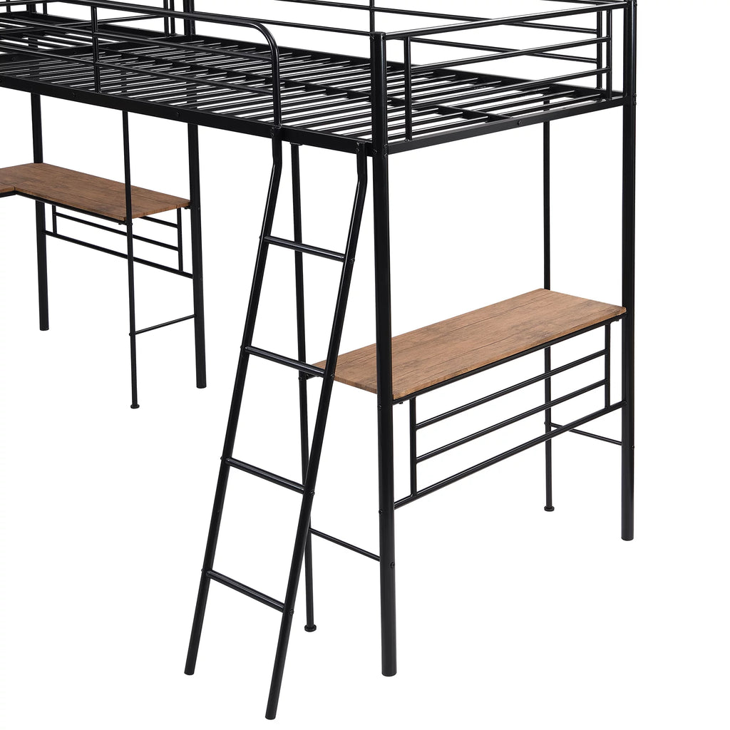 Twin Metal Loft Bed with Desk and Ladders O445298
