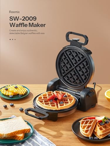 Double Belgian Waffle Maker 180°Flip Nonstick Stainless Steel V2497