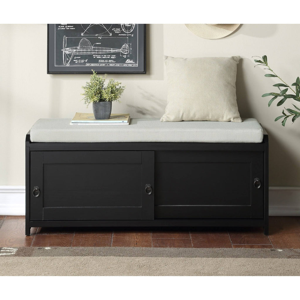 Wood Storage Bench with 2 Cabinets Black Z24582