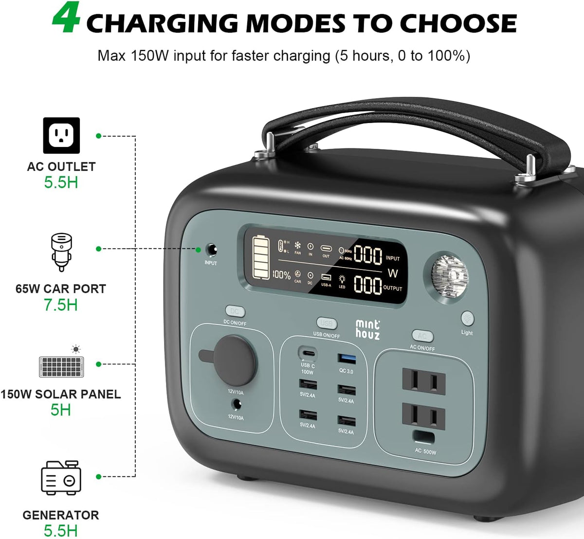 500W Portable Power Station 505Wh Solar Generator with AC Outlets R2997