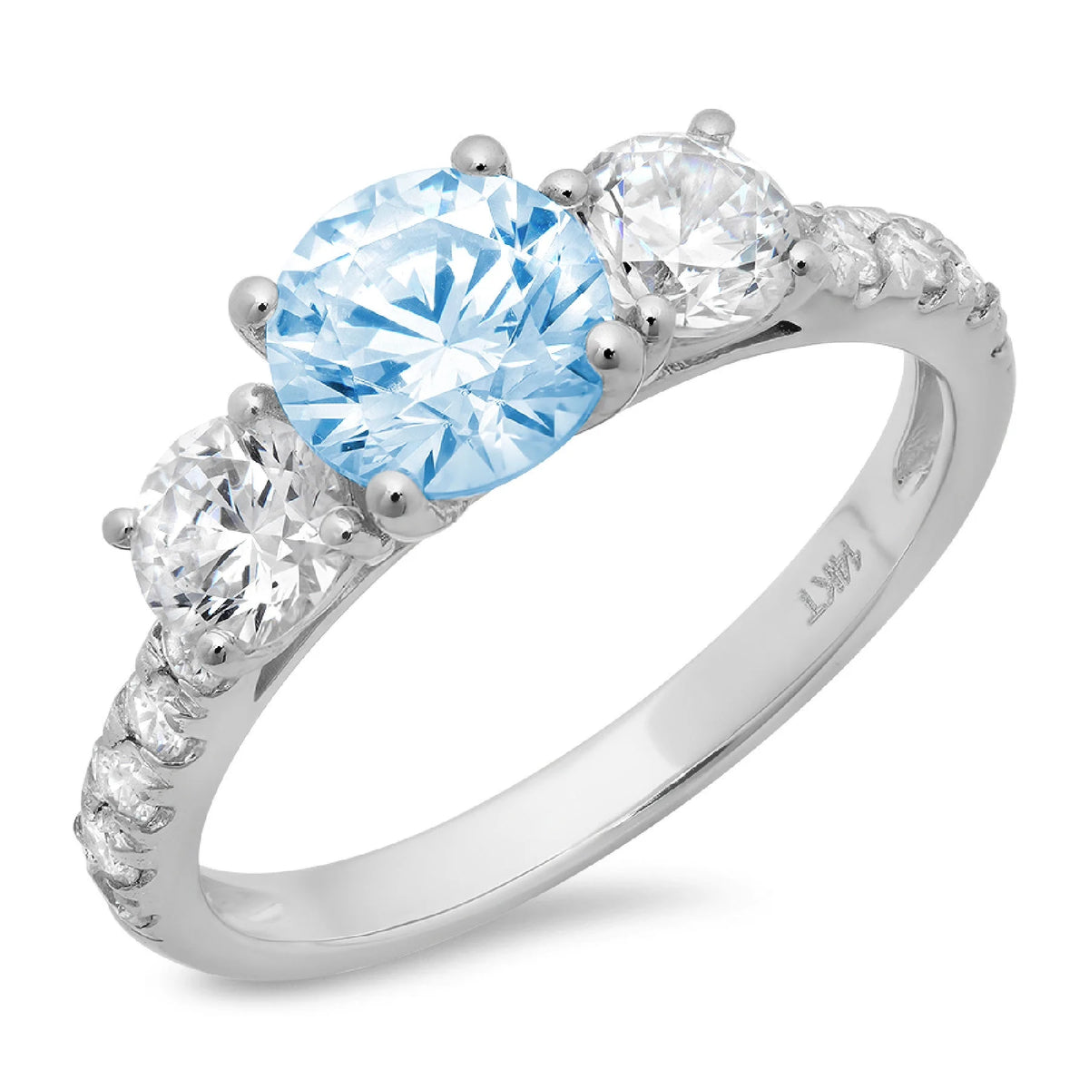 14k White Gold 3 Stone Ring with Natural Swiss Blue Topaz K548