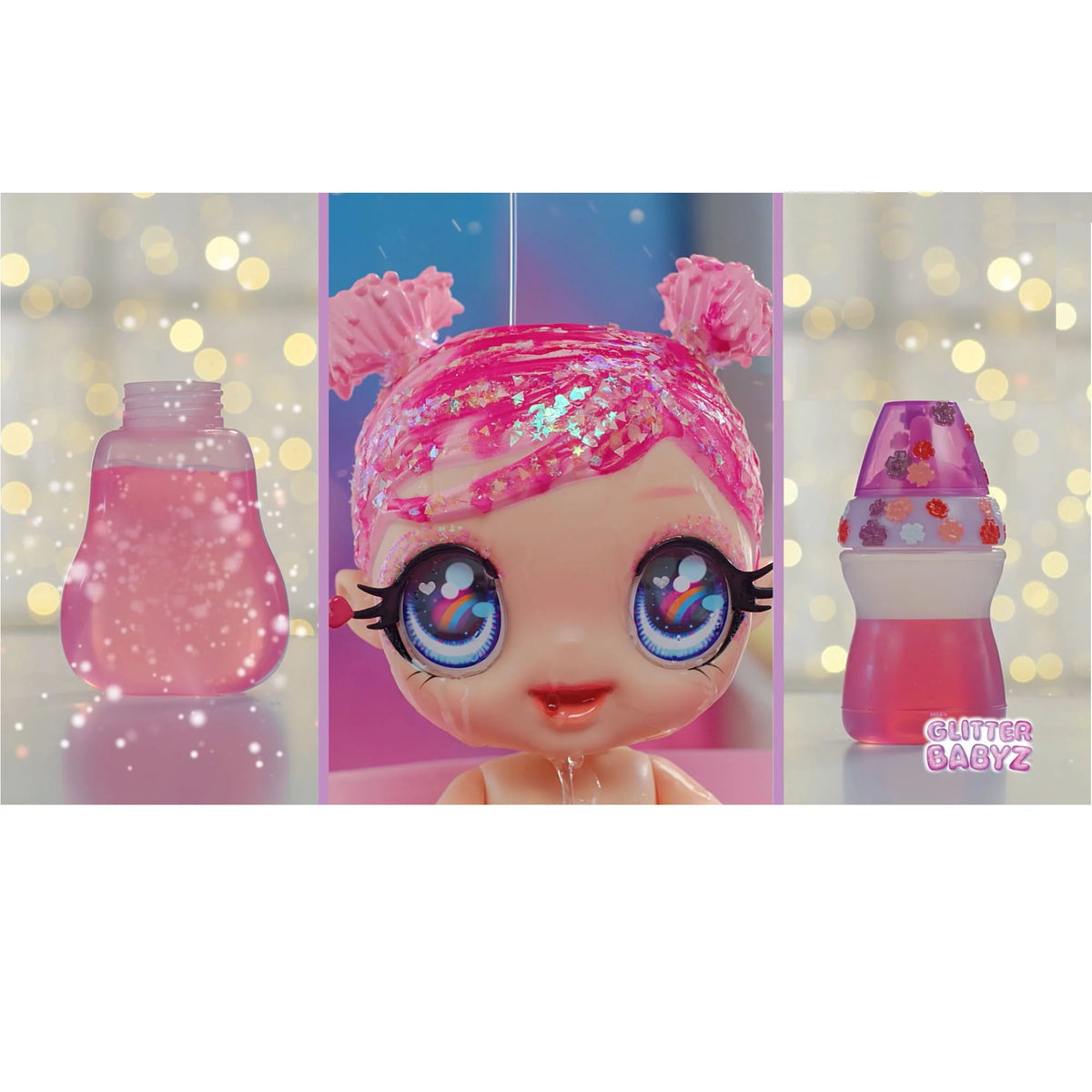 Pastel Purple Glitter Hair Baby Doll with Diaper, Bottle, Pacifier Accessories A1523