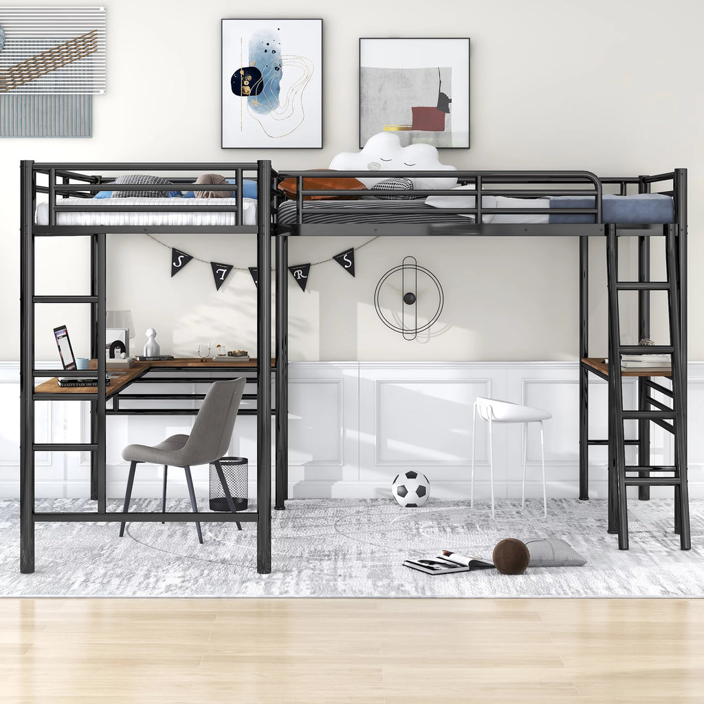 Twin Metal Loft Bed with Desk and Ladders O445298