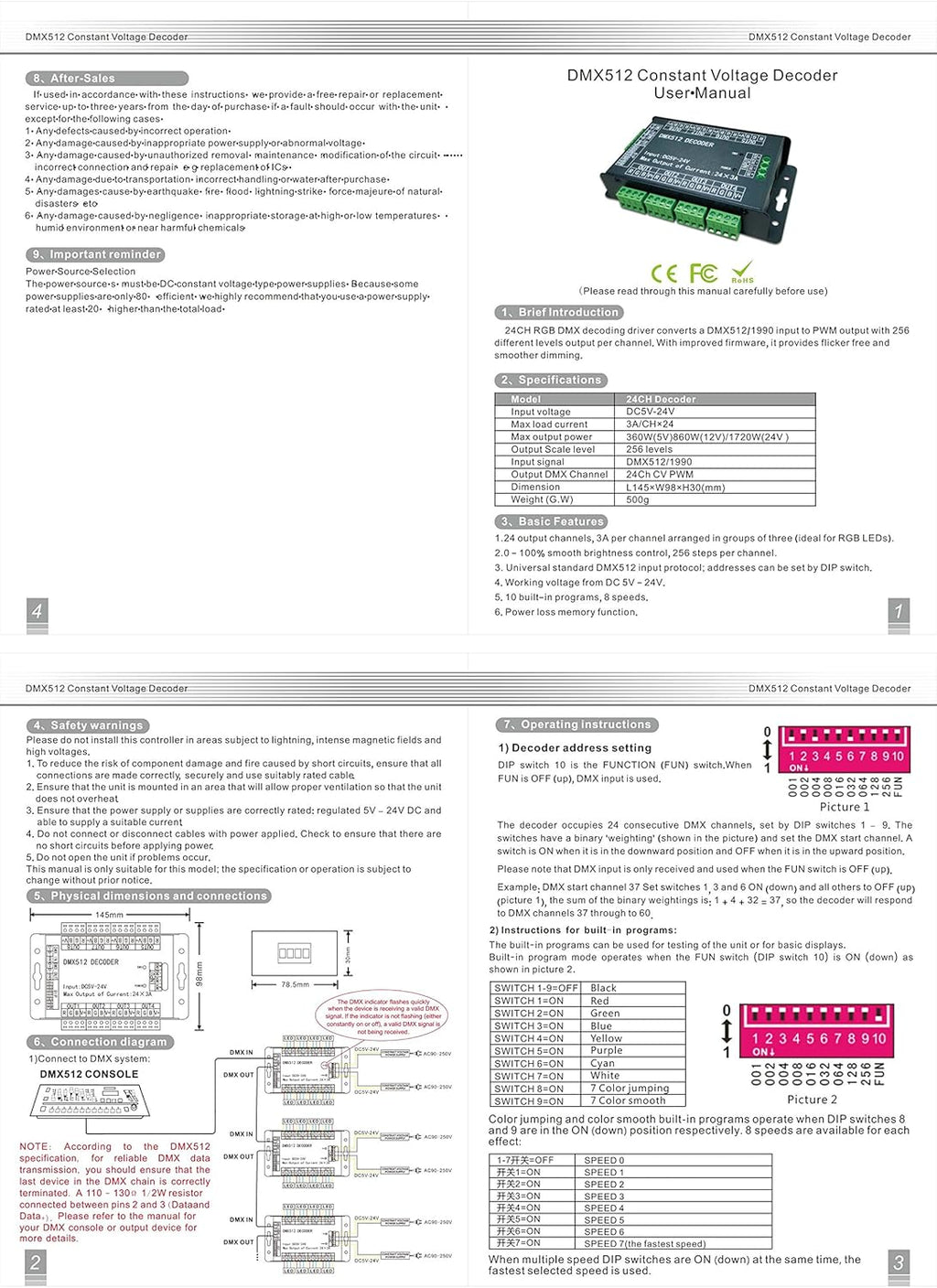 24 Channel RGB DMX512 Controller Led Decoder Dimmer B544